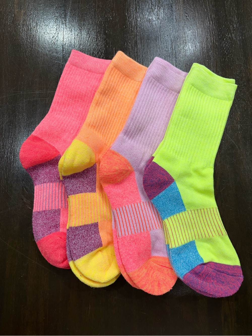 Women’s Neon Multicolor Crew Hiking Socks - 4-Pack